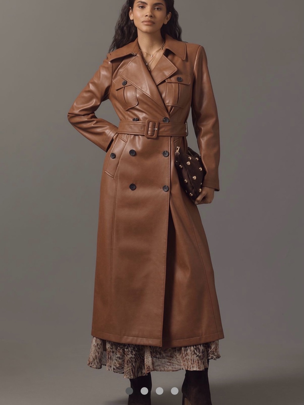NWT Anthropologie Avec Les Filles Brown Faux Leather Trench L
